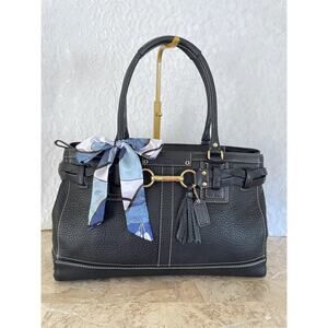 Coach XL black Pebbled Leather braided handle Hamilton Satchel Bag 10531